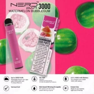 Nerd Bar 3000 Puffs Disposable Pod Vape Best price in Dubai - Watermelon Bubblegum