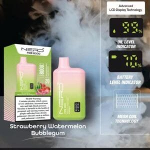 Nerd Fire Disposable Vape with display (8000 Puffs) 2% Nicotine best price in UAE. - Strawberry Watermelon Bubblegum