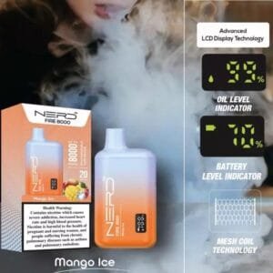 Nerd Fire Disposable Vape with display (8000 Puffs) 2% Nicotine best price in UAE. - Mango Ice