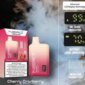 Nerd Fire Disposable Vape with display (8000 Puffs) 2% Nicotine best price in UAE. - Cherry Cranberry