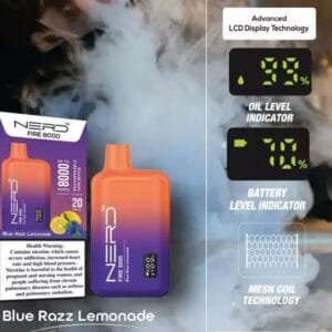 Nerd Fire Disposable Vape with display (8000 Puffs) 2% Nicotine best price in UAE. - Blue Razz Lemonade