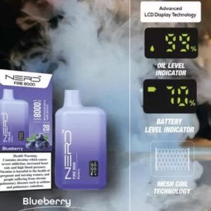 Nerd Fire Disposable Vape with display (8000 Puffs) 2% Nicotine best price in UAE. - Blueberry