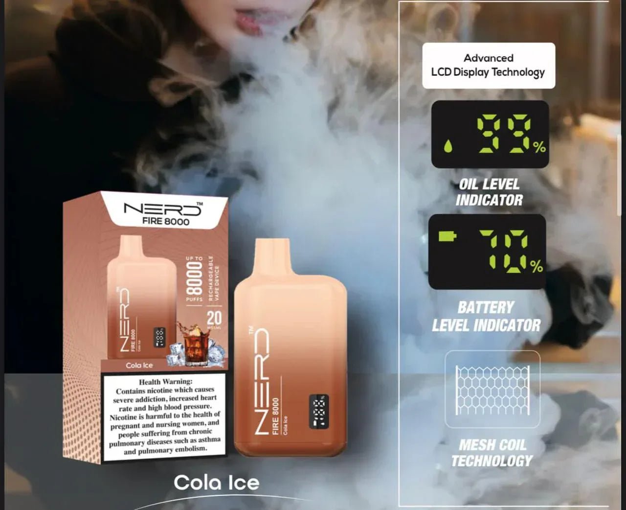Nerd Fire 8000 Puffs Disposable 2% Nicotine With Advanced LCD Display - Image 2